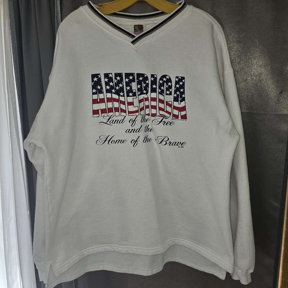 Vtg 90s America USA Flag Red White Blue Patriotic Americana Sweatshirt Size XL - Picture 3 of 9